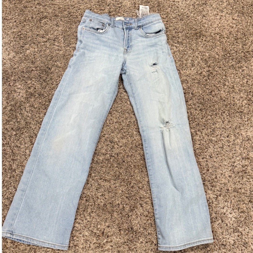 Levis Girls 94 Baggy Jeans Light Wash Distressed Ripped Denim Size 12